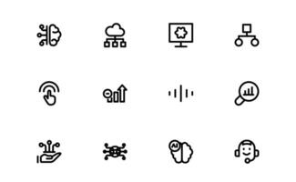 AI and Networking Icon pack set. High-Quality Illustrations for Machine Learning, Cloud Networking, Data Security, and UI-UX Design Solutions vector