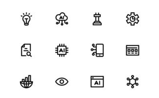 AI and Networking Icon bundle collection. High-Quality Illustrations for Machine Learning, Cloud Networking, Data Security, and UI-UX Design Solutions vector