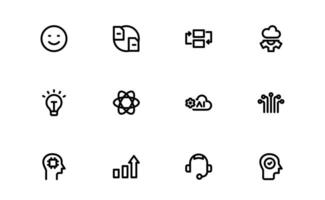 AI and Networking Icons set. Premium High-Quality Illustrations for Machine Learning, Cloud Networking, Data Security, and UI-UX Design Solutions vector