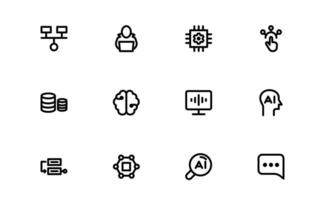 AI and Networking Icon bundle pack. High-Quality Illustrations for Machine Learning, Cloud Networking, Data Security, and UI-UX Design Solutions vector