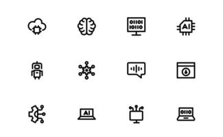 AI and Networking Icons pack bundle. Professional High-Quality Illustrations for Machine Learning, Cloud Networking, Data Security, and UI-UX Design Solutions vector