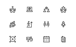 Modern Management Icon set pack. High-Quality Icons for Business Leadership, Organization, Strategy, Workflow, and Team Collaboration Designs vector
