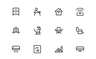 Home Decor and Interior Design Icon Pack bundle. Perfect Icons for Living Spaces, Decoration, and Home Styling vector