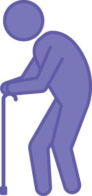 Colored Cane Icon. Illustration. Bent Old Man Leaning on Cane. Illness, Medicine. Disability Concept