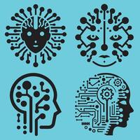 Silhouette Abstract Circular Circuit Board Icons Representing Digital Technology vector