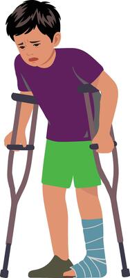 Injured Boy Using Crutches Cartoon Illustration