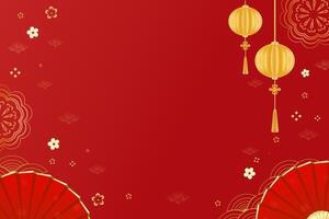 Chinese lunar new year red background greeting card golden with traditional lantern vector