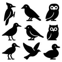 Nine bird silhouettes set isolated on white background vector