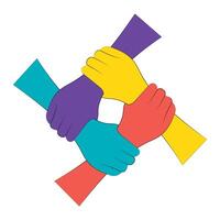 Unity and Teamwork Concept with Interlocking Hands Illustration. Four hands gripping each others wrists in a square formation, symbolizing unity, support and teamwork. vector