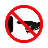 Do Not Touch Sign Illustration. A illustration of a prohibition sign featuring a black silhouette of a human hand reaching out towards a button or surface. vector