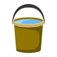 Bucket Filled with Water Illustration. The bucket has a simple cylindrical shape with a smooth dark handle arching over the top. vector