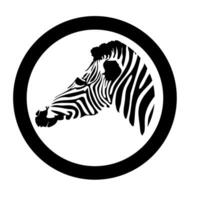 Zebra Head Silhouette in Circle Frame Illustration. A bold black and white illustration created using stylized stripes to form the distinctive features of the animal. vector