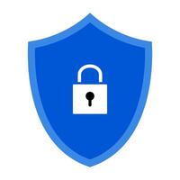 Secure Lock Shield Icon Illustration. This illustration features a blue security shield with a thick border and a centered white padlock icon. vector