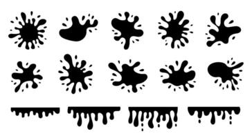 Water splashes and drops. Liquid elements. Set of different blobs and blots for water, ink, blood, paint. vector