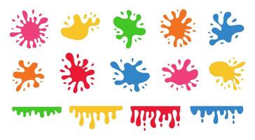 Paint splashes and drops. Set of different color paint blobs and blots. vector