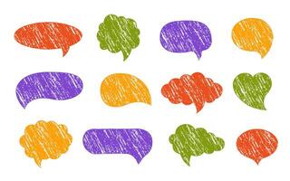 Set of speech bubbles set. Crayon, chalk, pencil doodle talk speech bubble frame. Comic speech bubbles for dialog, talk, and chat. vector