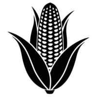 Simple black and white illustration of a fresh ear of corn with husk and kernels vector