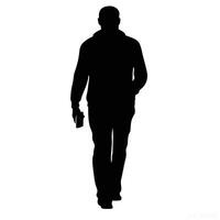 Silhouette of a man walking forward and holding a smartphone on a white background vector