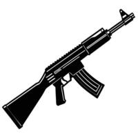 Black and white illustration of an assault rifle on a plain white background vector
