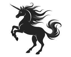 Elegant black unicorn silhouette rearing upward against a white background in style vector
