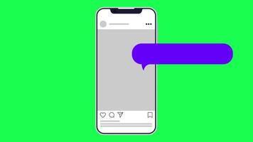 4K animation of blank chat bubbles popping up alternately on a smartphone screen with green screen background, ideal for messaging templates and social media mockups. video