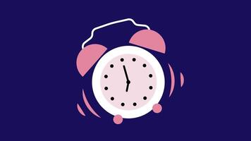 4K flat design animation of a vibrating alarm clock signaling it is ringing, set against a neutral background. Perfect for education, reminders, and time concepts. video