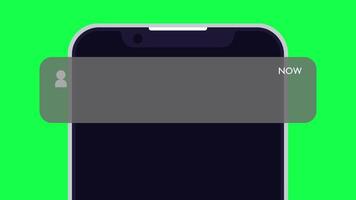 4K animation of smartphone notification pop-up with a mobile phone interface on a green screen background, perfect for editing, tech demos, or digital communication content. video