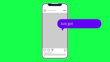 4K animation of delivery related chat conversation bubbles popping up alternately on a smartphone with green screen background, perfect for courier or ecommerce themes. video