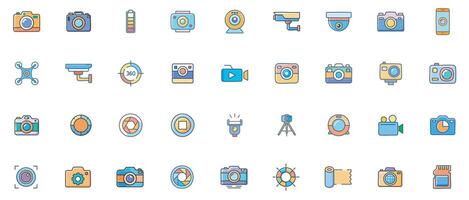 Camera Flat Color Icon Set vector