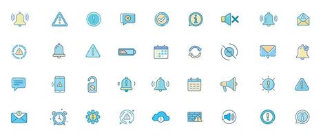 Notification and Alerts Color Icon Set Minimal Icons of Warnings, Reminders, System Messages, and User Notifications vector