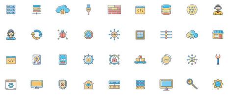 Information Technology Flat Color Icon Set Modern Icons of Servers, Networks, Software, and IT Infrastructure vector