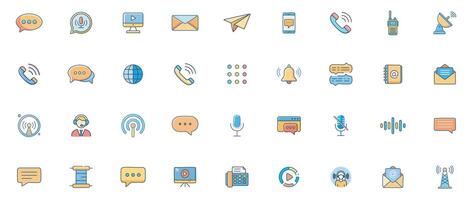 Communication Flat Color Icon Set Minimal Icons of Messaging, Devices, and Digital Interaction vector