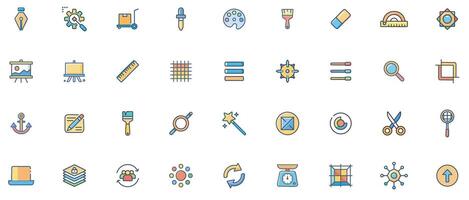 Design Tool Flat Color Icon Set Creative Icons of UI Tools, Drawing Equipment, and Graphic Design Elements vector