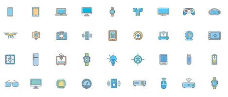 Electronic Device Flat Color Icon Set Modern Icons of Smart Gadgets, Consumer Electronics, and Digital Devices vector