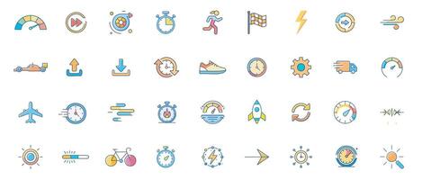 Speed icon Set color Minimal Outline Icons of Fast Motion, Performance, and Acceleration vector