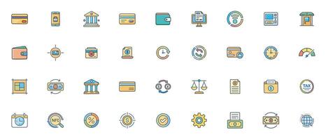 Finance and Payments Flat Color Icon Set Modern Financial and Banking Icons for Digital Transactions and Money Management vector