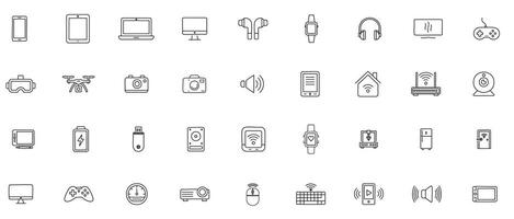 Electronic Device Line Icon Set Minimal Outline Icons of Smart Gadgets, Digital Tools, and Consumer Electronics vector