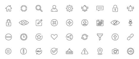 UI Essentials Line Art Icon Set Minimal Outline Icons for User Interface Design and Web Applications vector