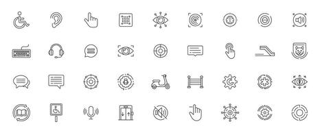 Accessibility Line Icon Set Minimal Outline Icons of Inclusive Design, Assistive Devices, and Universal Access Features vector