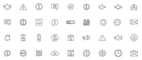 Notification and Alerts Icon Set Minimal Icons of Warnings, Reminders, System Messages, and User Notifications vector