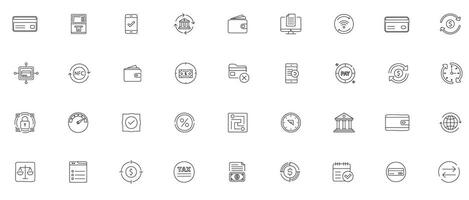 Finance and Payments Line Art Icon Set Minimal Outline Icons of Banking, Digital Transactions, and Financial Services vector