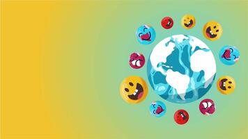 Diverse emoji faces spinning in a circle around globe to celebrate emoji day video