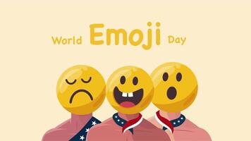Three different emojis showing sad surprised and neutral expressions with banner video