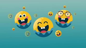 Group of cheerful emojis floating in unity and laughing for emoji day video