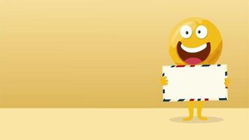 A cute smiling emoji cheerfully holds a blank sign with open arms video