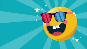 Big smiling emoji with funny red and blue sunglasses on emoji day video