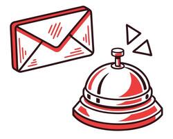 Illustration featuring a red envelope and a hotel service bell against a white background vector