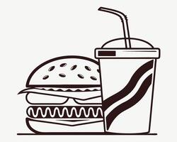 Simple illustration of a burger and soda drink with a straw for fast food concepts vector