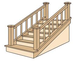 A illustration of a wooden staircase with railings isolated on a clean white background. vector
