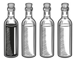 illustration of a row of stylized wine bottles with varying levels of liquid inside vector